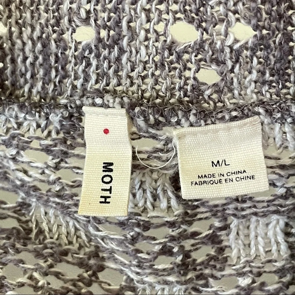 Anthropologie Moth Lavena Pointelle Draped Open Front Cardigan Sweater Vest Grey